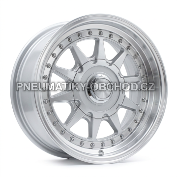 Alu kola Racing Line LU920, 15x7 4x100 ET25, stříbrná + leštěný límec