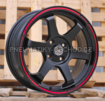 Alu kola Racing Line I6966, 16x7 4x100 ET38, černá matná s červenou linkou