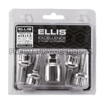 Bezpečnostní šrouby na alu kola M14x1,5x27mm SADA, koule R13 dosedací plocha