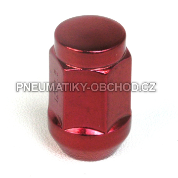 Matice na alu kola M12x1,25 červená, kužel, klíč 19, výška 34 mm, uzavřená