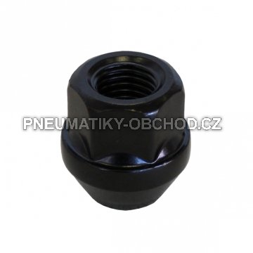 Matice na kola M12x1,5 černá, kužel, klíč 19, výška 25 mm, otevřená