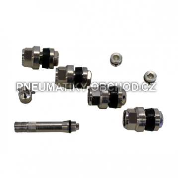 Skryté ventily pro alu kola stříbrné SADA 4ks + adaptér