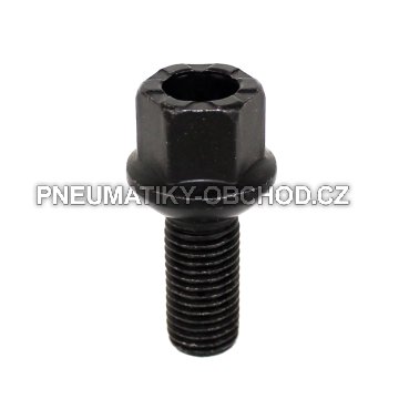 Šrouby na originální kola Seat, Škoda, VW M12x1,5x25mm černé, koule R13, dutá hlava, klíč 17